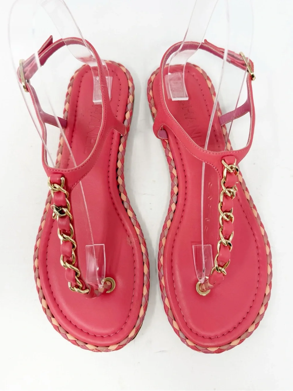 Chanel Chain CC Thong Flat Sandals Pink Womens Size EU 38